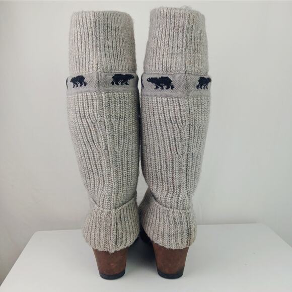 Sorel Women's SZ 11 Brown Gray Leather Crazy Cable Knit Sweater Wedge Boots Rare - Picture 7 of 9